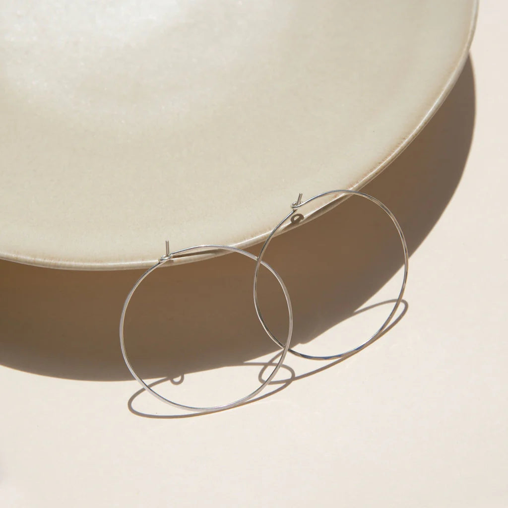 Organic Hoops in sterling silver, small size, front view
