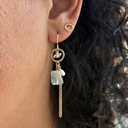 Aquamarine, Herkimer, Pearl Dangle Earrings