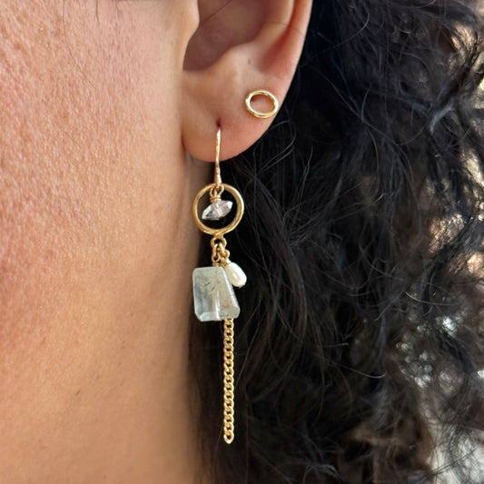 Aquamarine, Herkimer, Pearl Dangle Earrings