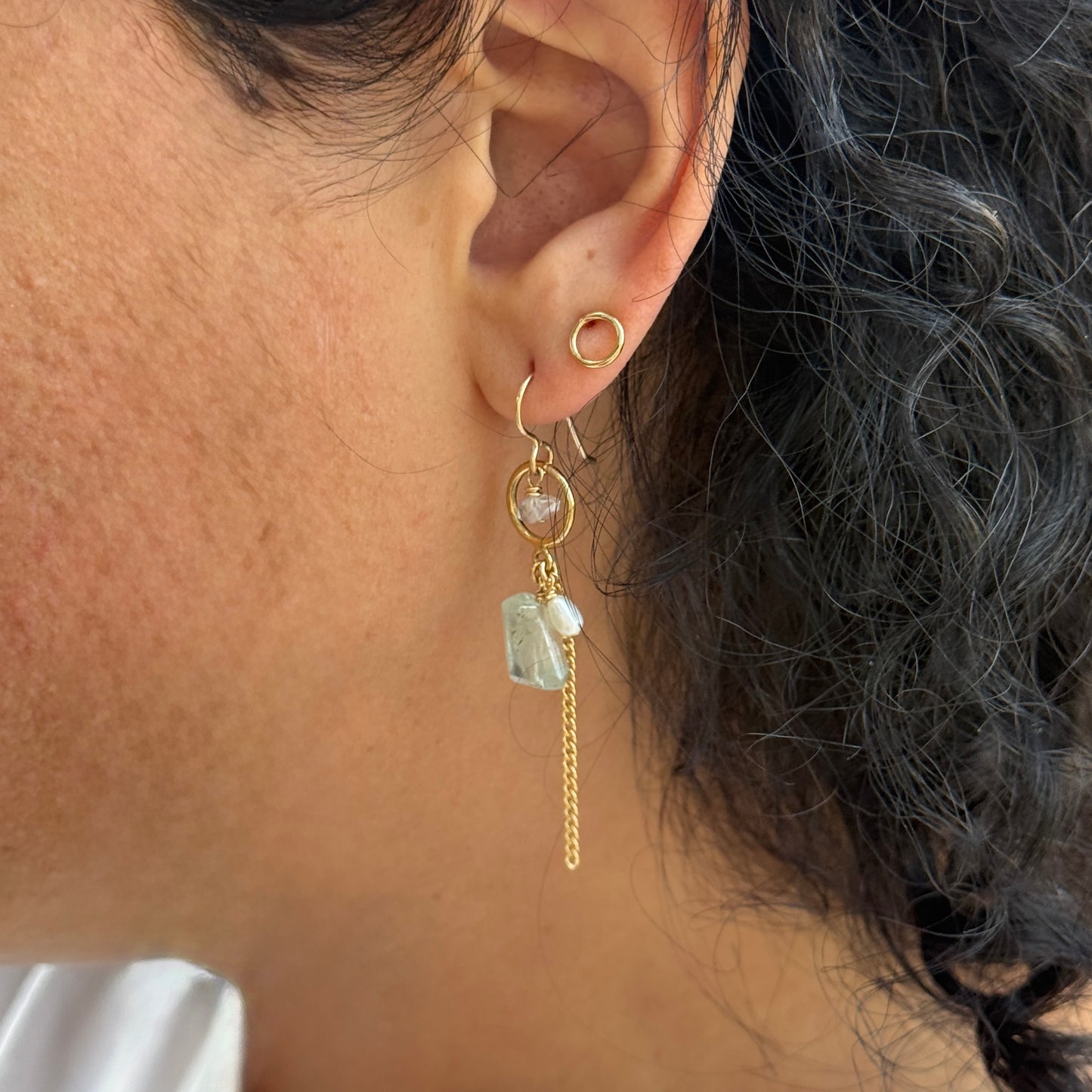Aquamarine, Herkimer, Pearl Dangle Earrings