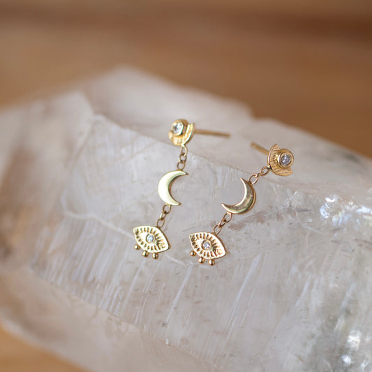 Sunshine Moon + Eye Dangle Studs