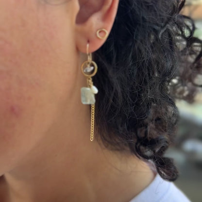 Aquamarine, Herkimer, Pearl Dangle Earrings
