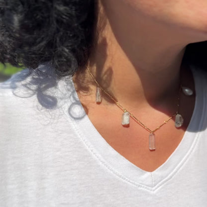 Pearl, Aquamarine, Kunzite, Crystal Quartz Necklace